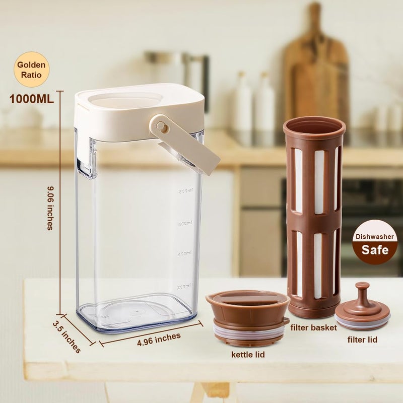 Xarfxco Cold Brew Coffee Maker, 1L/35oz Portable & Durable Iced Tea and Coffee Brewer, Leak-Proof & BPA-Free, Removable Mesh Filter For Easy Cleaning & Using, Dishwasher Safe, Space Saving. - Image 2