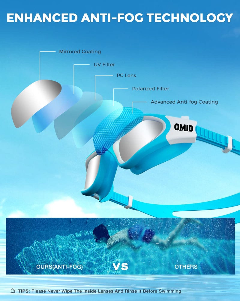 OMID Kids Swim Goggles, P2mini Polarized Swimming Goggles Comfortable for Age 6-14 - Image 4