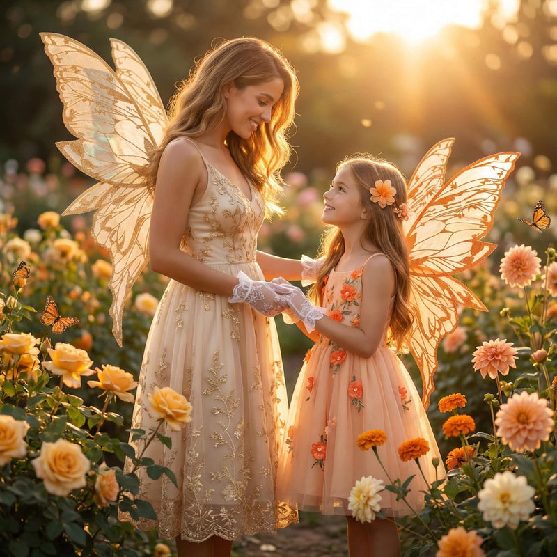 YKW Fairy Wings for Adult Women,31.5x29.5 Inch Butterfly Cosplay Wings with Lace Gloves,Organza Costume Wings for Halloween Party (Gold) - Image 3
