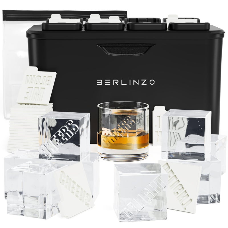 Berlinzo Premium Clear Ice Cube Maker Mold  8 Large 21inch Crystal Clear Ice Squares for Whiskey and Cocktails  EasytoRemove Ice Cubes Mold  Storage Bag  24 Ice Prints Included Nonelectric