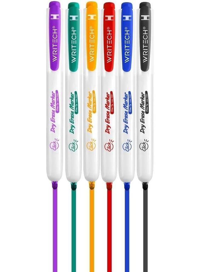 WRITECH Retractable Dry Erase Markers 6Col Fine Tip Assorted Colors Low Odor Multi Colored Set Kid Adult Refillable Clickable Multicolor Thin Point Whiteboard Marker - Image 2