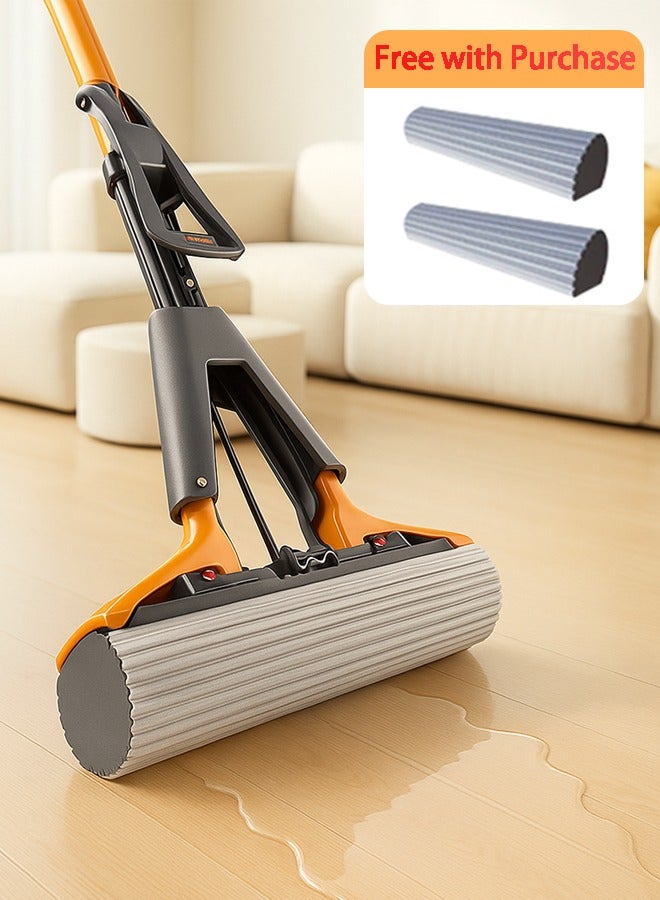 Foldable Sponge Mop, Professional Absorbent Stainless Steel Sponge Mop with Telescopic Handle with Super Absorbent Sponge Head  - Image 1