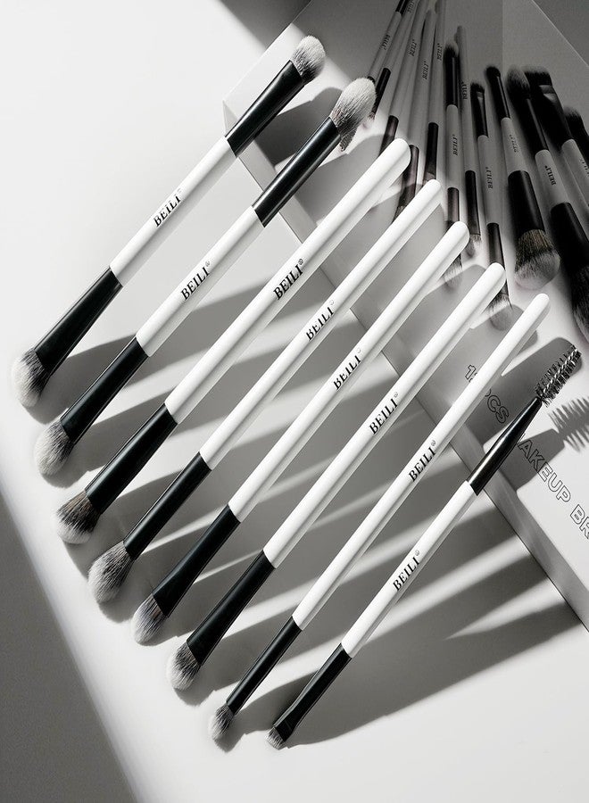BEILI Makeup Brushes 12 Pieces 18 In 12 Double-Sided Contour Foundation Highlight Blush Brush Eyeshadow Eyeliner Concealer Brush Black and White Suitable for Travel, Gifts, Makeup Lovers - Image 3