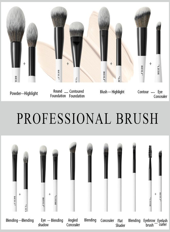BEILI Makeup Brushes 12 Pieces 18 In 12 Double-Sided Contour Foundation Highlight Blush Brush Eyeshadow Eyeliner Concealer Brush Black and White Suitable for Travel, Gifts, Makeup Lovers - Image 4