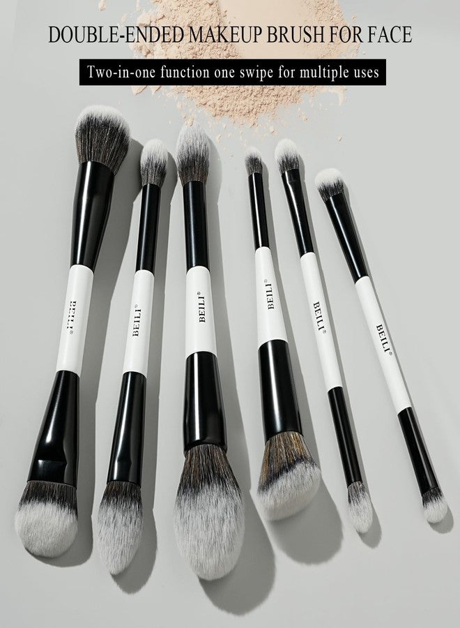 BEILI Makeup Brushes 12 Pieces 18 In 12 Double-Sided Contour Foundation Highlight Blush Brush Eyeshadow Eyeliner Concealer Brush Black and White Suitable for Travel, Gifts, Makeup Lovers - Image 5