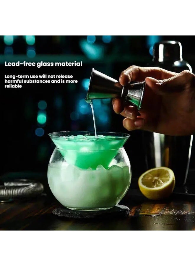 زجاج مارتيني مزدوج الطبقات إبداعي مع كوب داخلي مخروطي بقاعدة منتفخة فريدة وتصميم جمالي وعملي محسن - Image 3