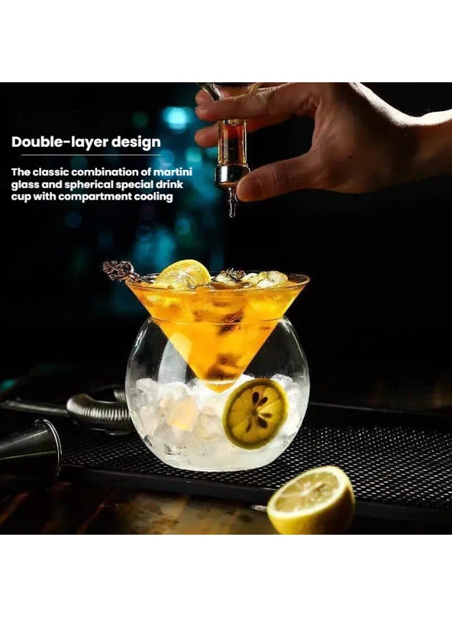 زجاج مارتيني مزدوج الطبقات إبداعي مع كوب داخلي مخروطي بقاعدة منتفخة فريدة وتصميم جمالي وعملي محسن - Image 2
