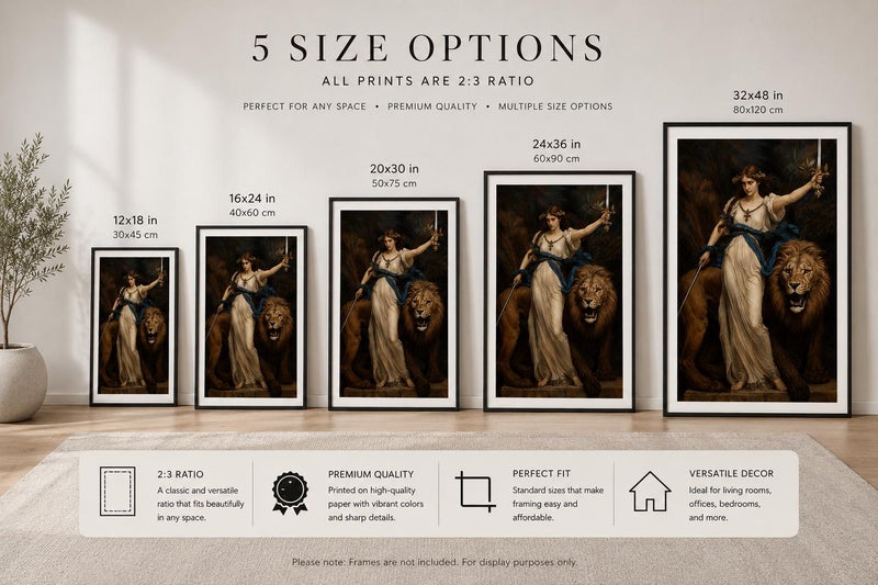 TNESSENTIAL Classical Woman Lion Framed Canvas, Renaissance Style Wall Art, Museum Print - Image 4