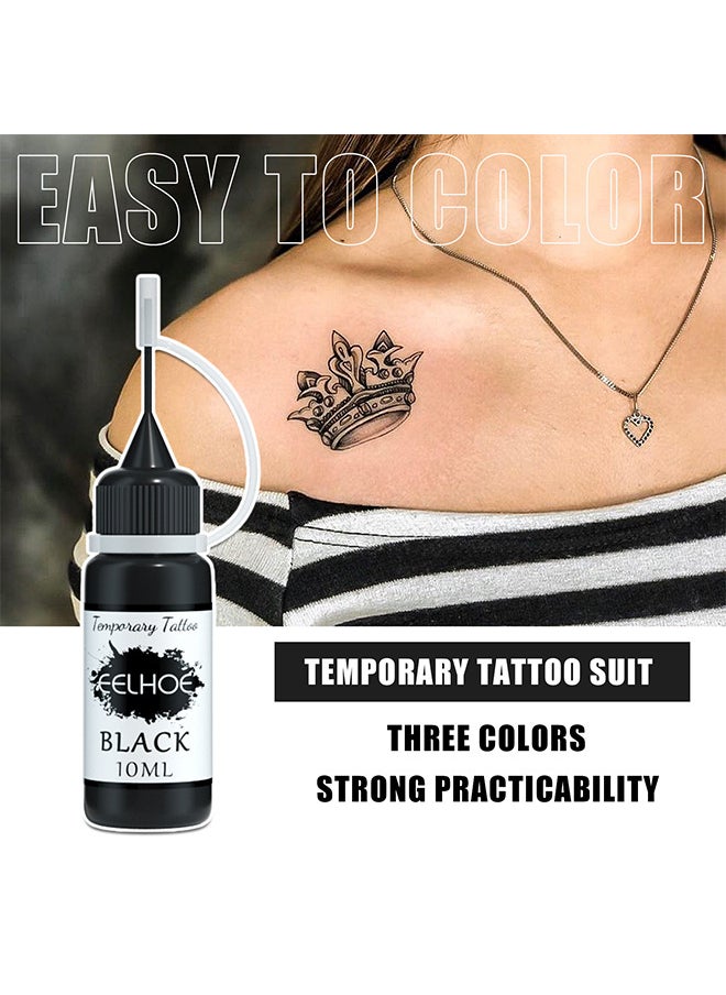 EELHOE Temporary Tattoo Suit - With 84 Pieces Self-Adhesive Tattoo Template Set - Temporary Tattoo Ink 3 Bottles - 3 Colors For Art Drawing Women Men Kids DIY Art Painting  - Image 3