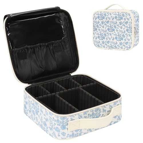 Relavel Travel Makeup Case, Professional Makeup Artist Makeup Bag, Portable Makeup Train Case Organizer with Adjustable Dividers, Cute Cosmetic Bags Birthday Gifts for Girls and Women, Floral Print - Image 1