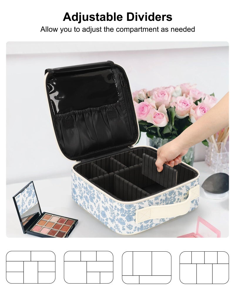 Relavel Travel Makeup Case, Professional Makeup Artist Makeup Bag, Portable Makeup Train Case Organizer with Adjustable Dividers, Cute Cosmetic Bags Birthday Gifts for Girls and Women, Floral Print - Image 2