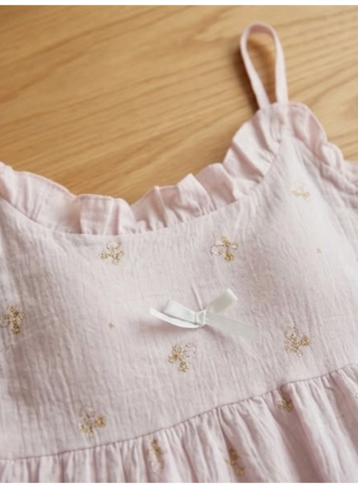 Vintage Ruffle Cotton Maxi Nightgown Free Size– Pastel Pink Floral Print Long Loungewear Dress - Image 2