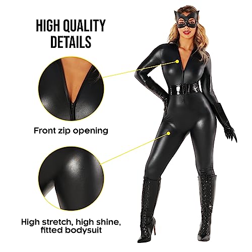 Morph Black Cat Woman Costume Outfit, Black Catsuit For Women Leather Jumpsuit, Cat Costumes For Women, Womens Halloween Costumes, Medium - Image 4