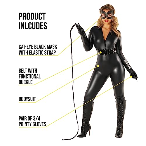 Morph Black Cat Woman Costume Outfit, Black Catsuit For Women Leather Jumpsuit, Cat Costumes For Women, Womens Halloween Costumes, Medium - Image 2