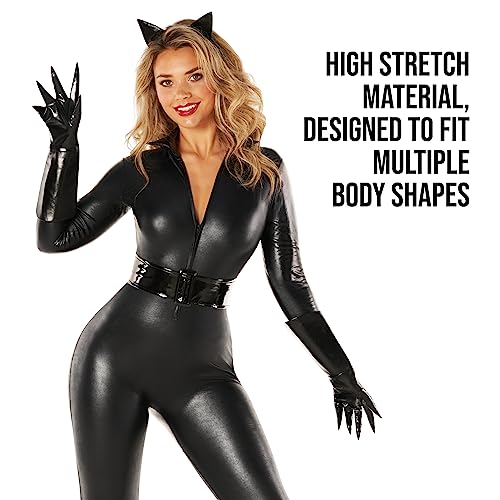 Morph Black Cat Woman Costume Outfit, Black Catsuit For Women Leather Jumpsuit, Cat Costumes For Women, Womens Halloween Costumes, Medium - Image 3