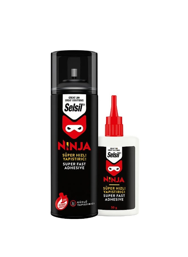 Selsil Ninja Super Fast Adhesive - Wood, Rubber, Plastic, Leather Glue with Activator Spray 200ML - Image 1