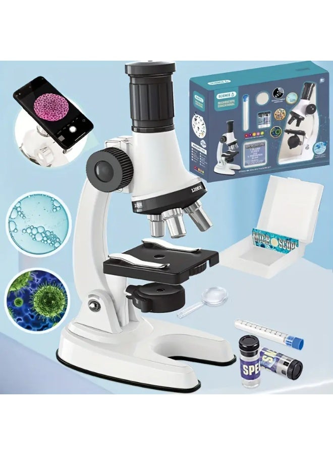 Youngsters' Science Experiment  Student-Specific Educational Microscope Kit - 600X-1200X Zoom Science Microscope with 12Microscope slidesfor Indoor, Outdoor, Student Lab Use - Durable PC Material, Ideal for Biology and Lab Techniques, Microscope Accessories - Image 1