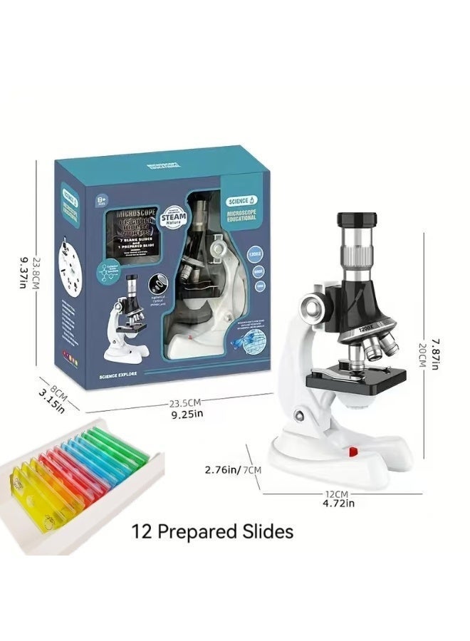 Youngsters' Science Experiment  Student-Specific Educational Microscope Kit - 600X-1200X Zoom Science Microscope with 12Microscope slidesfor Indoor, Outdoor, Student Lab Use - Durable PC Material, Ideal for Biology and Lab Techniques, Microscope Accessories - Image 2