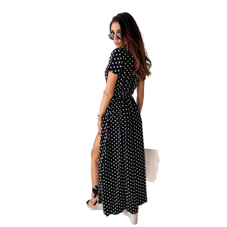 Women's Bohemian Polka Dot Print V-Neck Short Sleeve Dress - Image 5