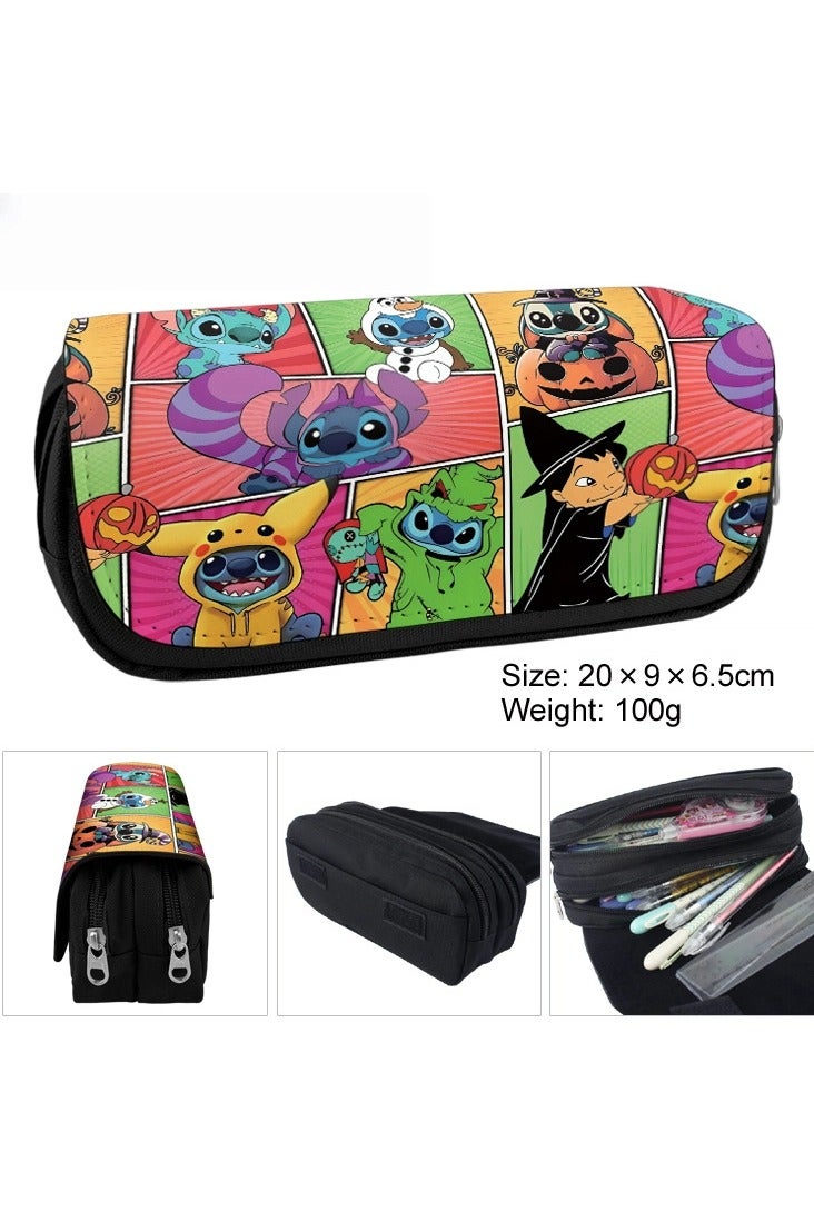 general Stitch printed canvas double zipper pen case student cartoon large capacity stationery box - Image 1
