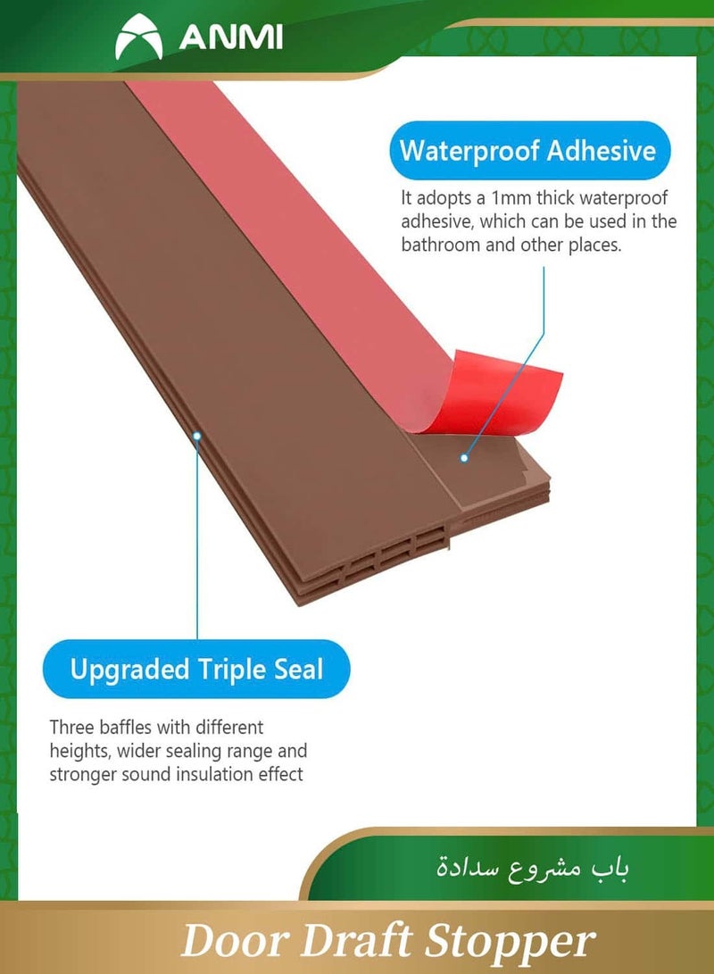 Anmi Door Draught Strip, 120cm Cuttable Soundproof Door Seal, Sticky Door Seal, Suitable for Exterior and Interior Doors, Dustproof, Soundproof, Weatherproof Strip - Brown - Image 4