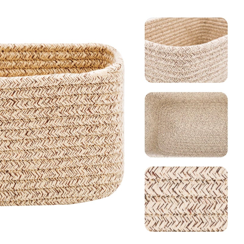 MiniArk Small Storage Baskets for Organizing | Closet Organizer Bins | Shelf Toy Basket | Woven Rope Baskets | Cube Decorative Box | Shallow Basket | 11.5x7.5x4.7â€ | 4 Packs Mixed Brown - Image 2