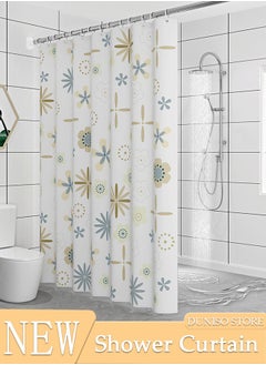 DUNISO Waterproof Fabric Shower Curtain With Adjustable Shower Curtain Rod And Hooks, Bathroom Decor Machine Washable Durable and Quick-Drying, 180*200 cm Blue Flowers Shower Curtain for Bathroom  - Image 1