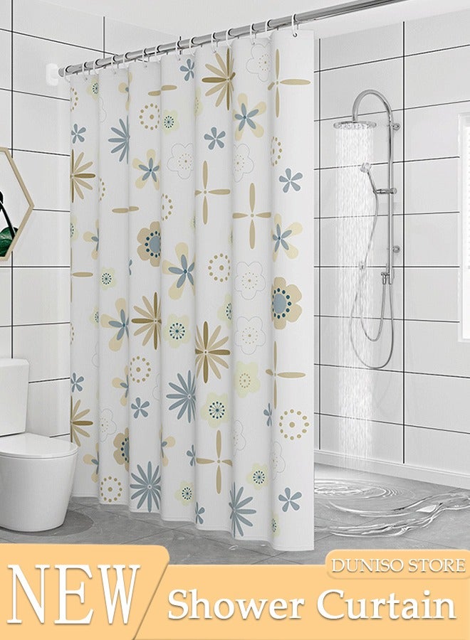 DUNISO Waterproof Fabric Shower Curtain With Adjustable Shower Curtain Rod And Hooks, Bathroom Decor Machine Washable Durable and Quick-Drying, 180*200 cm Blue Flowers Shower Curtain for Bathroom - Image 1
