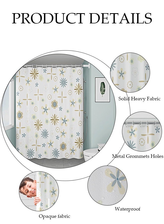 DUNISO Waterproof Fabric Shower Curtain With Adjustable Shower Curtain Rod And Hooks, Bathroom Decor Machine Washable Durable and Quick-Drying, 180*200 cm Blue Flowers Shower Curtain for Bathroom - Image 3