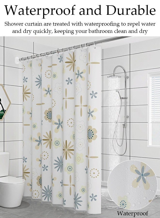 DUNISO Waterproof Fabric Shower Curtain With Adjustable Shower Curtain Rod And Hooks, Bathroom Decor Machine Washable Durable and Quick-Drying, 180*200 cm Blue Flowers Shower Curtain for Bathroom - Image 2
