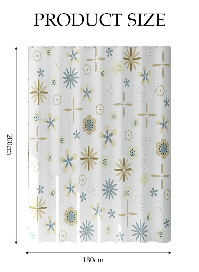 DUNISO Waterproof Fabric Shower Curtain With Adjustable Shower Curtain Rod And Hooks, Bathroom Decor Machine Washable Durable and Quick-Drying, 180*200 cm Blue Flowers Shower Curtain for Bathroom - Image 4
