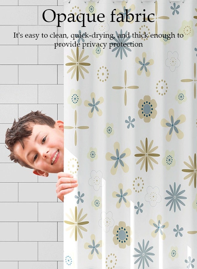 DUNISO Waterproof Fabric Shower Curtain With Adjustable Shower Curtain Rod And Hooks, Bathroom Decor Machine Washable Durable and Quick-Drying, 180*200 cm Blue Flowers Shower Curtain for Bathroom - Image 5