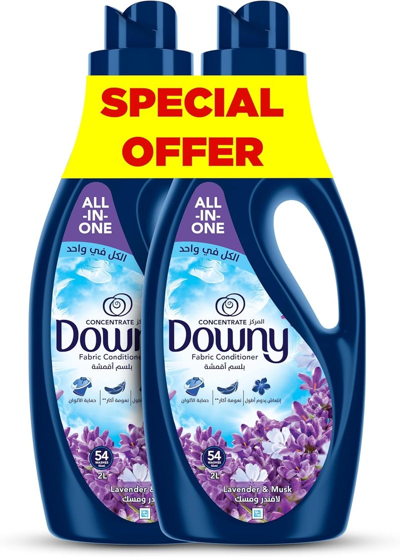 Downy Lavender & Musk Fabric Conditioner 2L - Pack of 2, Concentrate Softener with Colour Protection - Image 1