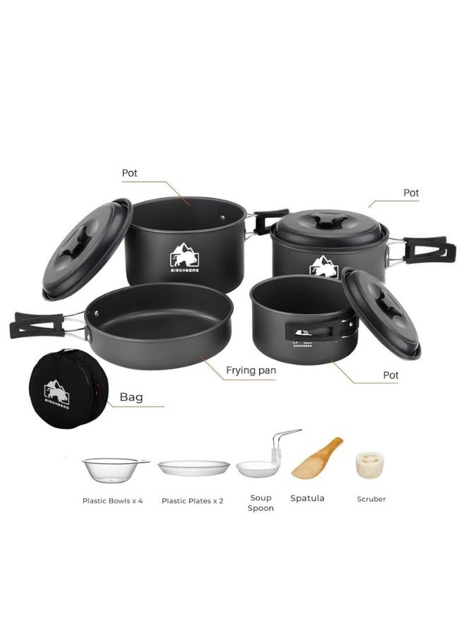 3pcs Lightweight Aluminum Camping Cookware Set With Kettle Pot and Pan with Mesh Carrying Bag - Image 3