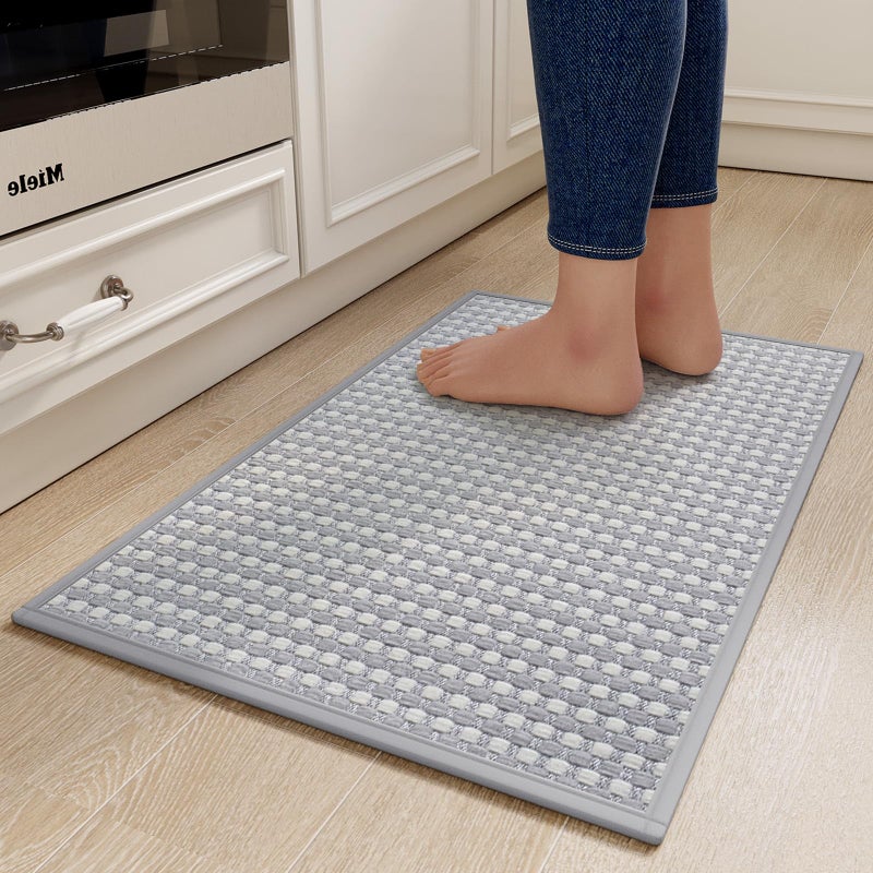 YDKGL Kitchen Rugs Mat Non Slip Washable, Super Absorbent Kitchen Mats for Floor, Rubber Backing Soft Braided Standing Floor Mats Sink Mat Runner Rug, Easy to Clean and Maintain, Gray 17"x30" - Image 1