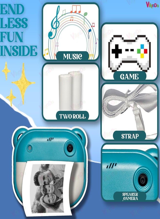 VikriDA Instant Print Camera for Kids | Digital Camera with 1080P Videos, Portable Instant Camera Printer Toy - Multicolor - Image 2