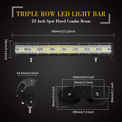 SKYWORLD 23 inch 480W 8D Driving LED Light Bar with 12V Wiring Harness Cable Kit, 2pcs Strong Magnetic Bracket Mount Holder for Car Off road Truck SUV ATV 4x4, Fog Lights 6000K White - Image 2