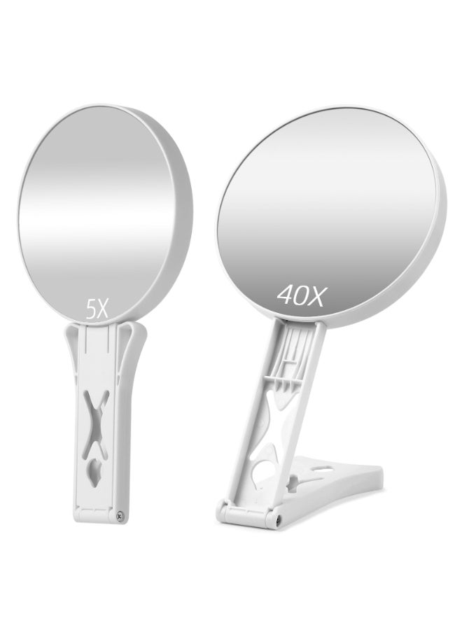 Suupvaor Magnifying Mirror 40X5X Double Sided Hand Mirror Precision Makeup at 40X Magnification Overall View at 5XTravel Handheld Magnified Makeup Mirror with Handle Table Stand Vanity Cosmetic Mirror - Image 2
