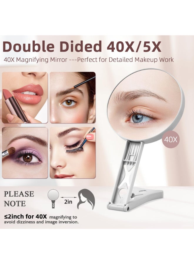 Suupvaor Magnifying Mirror 40X5X Double Sided Hand Mirror Precision Makeup at 40X Magnification Overall View at 5XTravel Handheld Magnified Makeup Mirror with Handle Table Stand Vanity Cosmetic Mirror - Image 4
