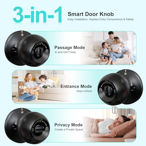 JOKO JO.KO 2 Pack Fingerprint Door Lock, Biometric with App Control & Key, Smart Door Knob for Bedroom, Entry Door, Keyless Finger Print Door Knob with Thumb Print Black, Different Keys - Image 2
