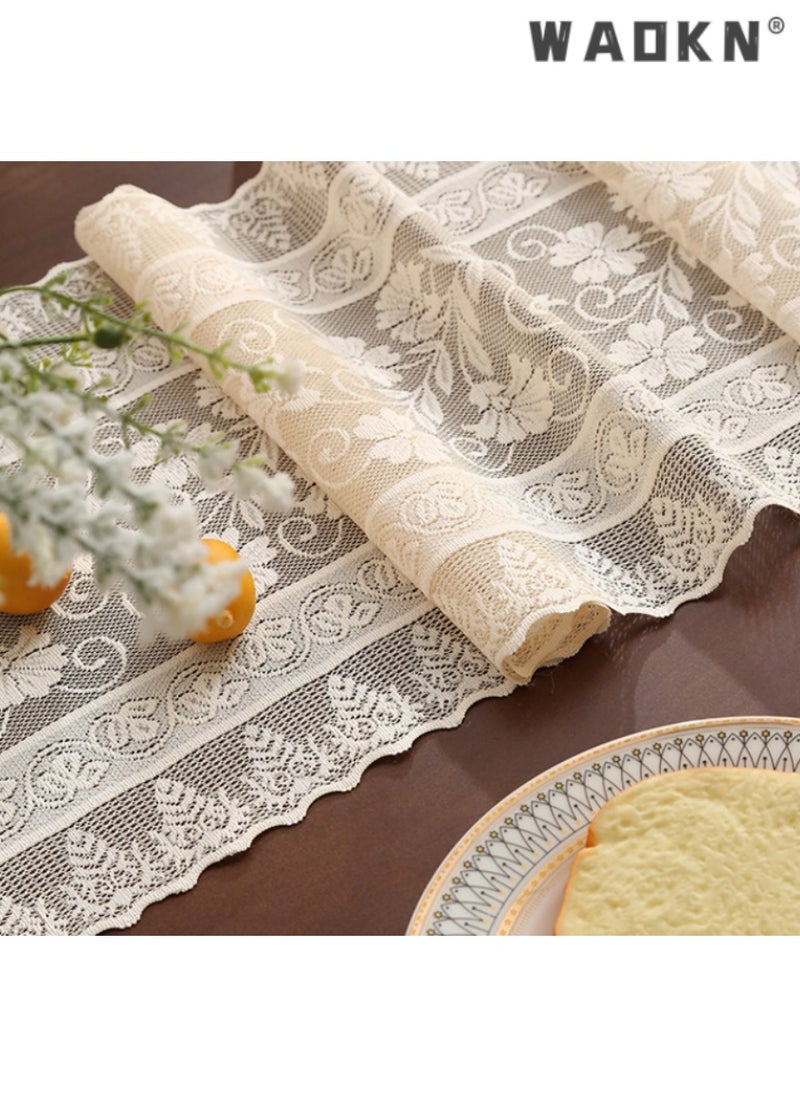 WAOKN Elegant White Lace Table Runner with Tassels, Premium Nordic Style for Dining Tables, New American Hooked Edge Decor, Perfect for Tea Tables and Home Decoration, Exquisite Embroidery  - Image 4
