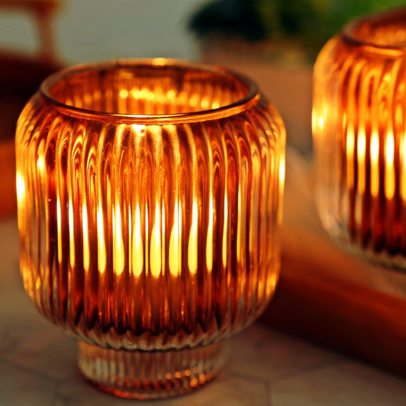 Woho Votive Candle Holders for Wedding Centerpieces Tealight Candle Holder Set of 2 Glass Votive Candle Holder Bulk for Home DecorBrown 35 Tall 31 Diameter