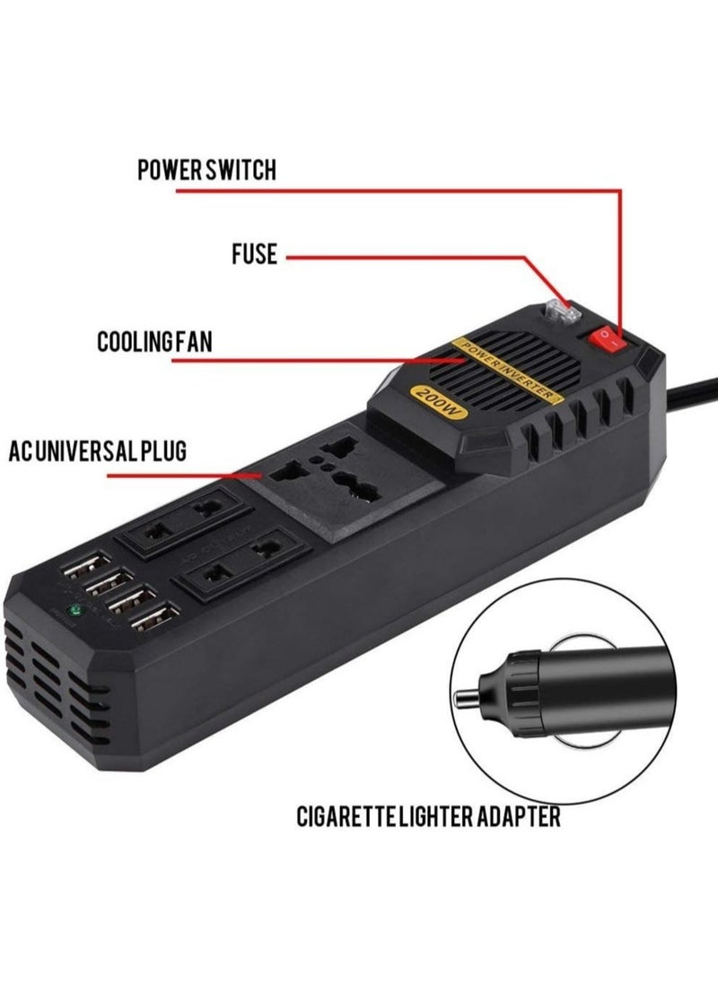 Raxoom 200W Power Inverter DC 12V to AC 220V Car Power Inverter with 4 USB Ports Multi Protection Car Charger Adapter - Image 3