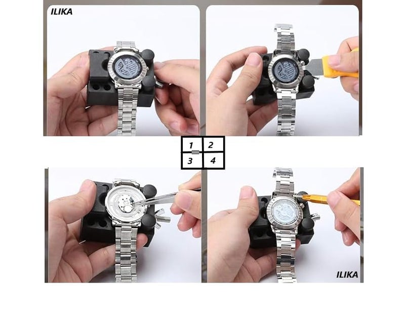ILIKA طقم إصلاح الساعات - 187 قطعة مع أداة إزالة دبابيس الساعات، أدوات إزالة الغطاء الخلفي، أداة إزالة الحزام، استبدال البطارية، أدوات قياس الحزام - Image 4