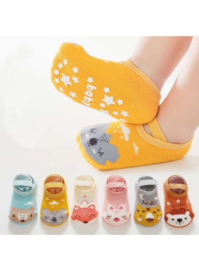6 pairs of pure cotton non-slip socks for male and female infants and toddlers, anti-slip toddler socks, anti-slip floor socks, suitable for male and female babies 0-36 months - Image 1