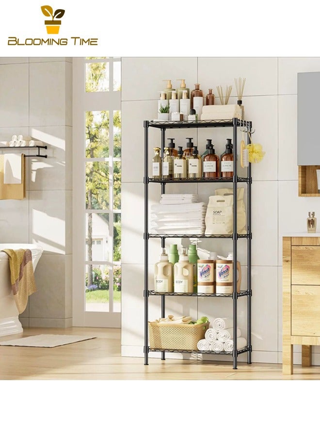 بلومنغ تايم رف أنابيب قابل للتعديل من خمس طبقات ، رف تخزين الحمام ، رف مطبخ متعدد الطبقات ، رف تخزين فرن ميكروويف سميك متعدد الوظائف - Image 1