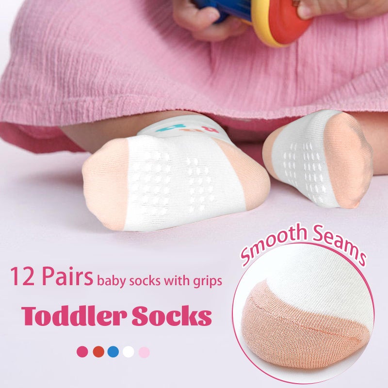 HYCLES Toddler Girl Socks, Non-Slip Cartoon Crew Socks with Grips for Girls Kids 3-5T - Image 2
