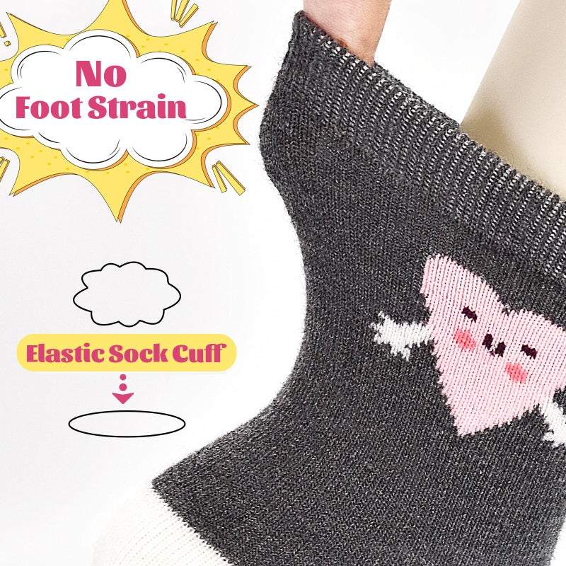 HYCLES Toddler Girl Socks, Non-Slip Cartoon Crew Socks with Grips for Girls Kids 3-5T - Image 3