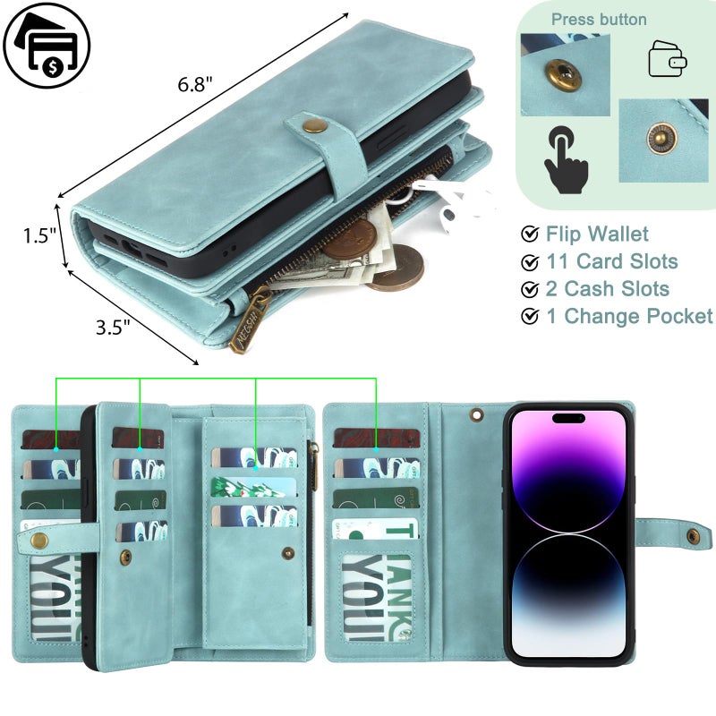 TwoHead Wallet Case Compatible with iPhone 15 Pro Max,Detachable Magnetic Phone Case,All-Round Shockproof Protective Leather Phone Case with Card Holder,6.7 in,Blue - Image 3