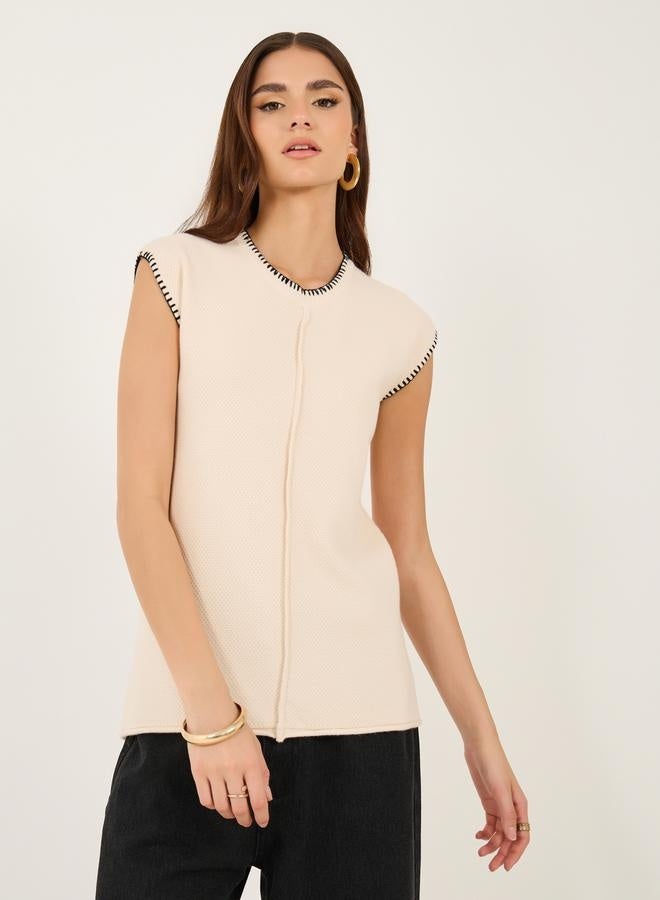 Styli Styli Contrast Stitching Trim Sleeveless Knit Top - Image 1